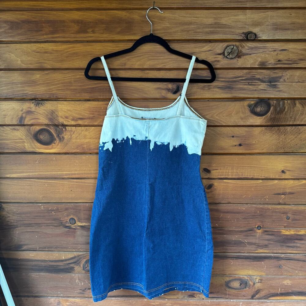 VINTAGE | Y2K Glitter Drip Stretch Denim Slip Dress Size Medium - Picture 3 of 8
